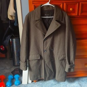 INC medium olive green peacoat, double-breasted